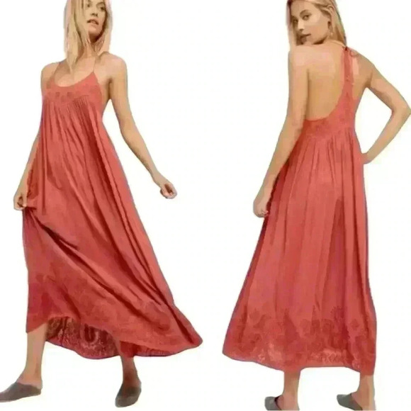 Free People Dresses & Skirts - Free People Embroidered Racer Back Maxi in Rust, Size S